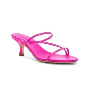 Schutz Neon Pink Evenise Leather Slip On Heel Sandals Size 6